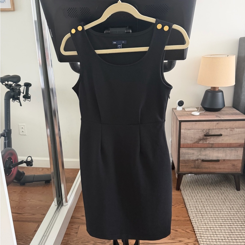 GAP Black Sleeveless Mini Dress with Gold Shoulder Buttons
